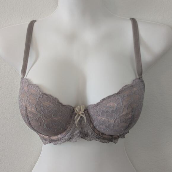VICTORIAS SECRET Angels Lined Demi Lace Underwire Bra Taupe Beige Sz 36C - Picture 1 of 5